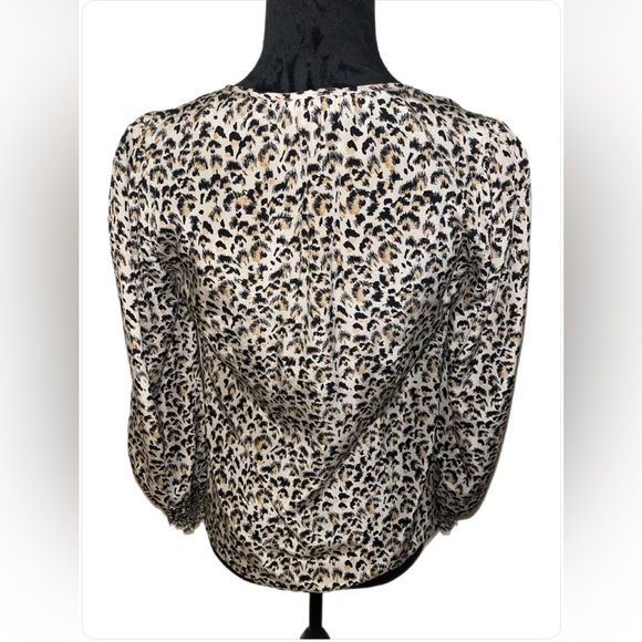 Rebecca Taylor 100% Silk Black and Cream Leopard Blouse- size 4 - Picture 2 of 6
